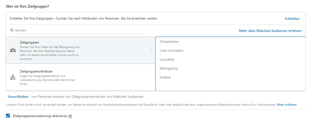 Darstellung der Zielgruppe in der Kampagnenansicht